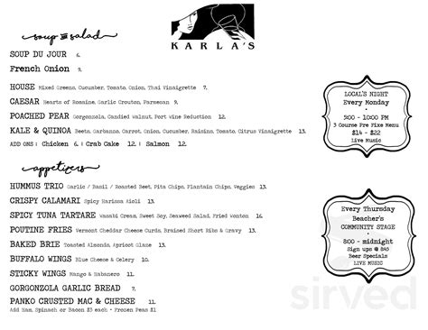 Karla's Restaurant menu in New Hope, Pennsylvania, USA