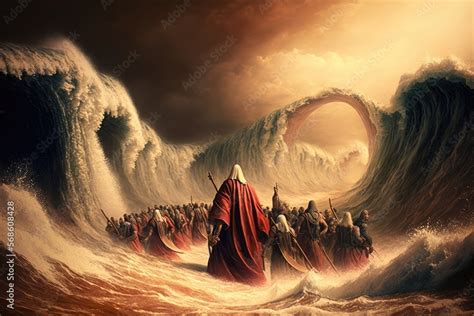 The Miracle of Moses Parting the Red Sea An Illustration of the ...