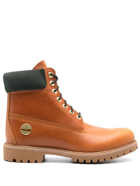 timberland lace  leather boots brown farfetch