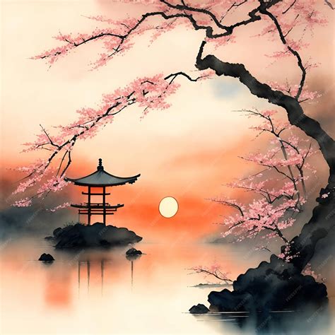 Premium Photo | AI of the Japanese watercolor painting art featuring