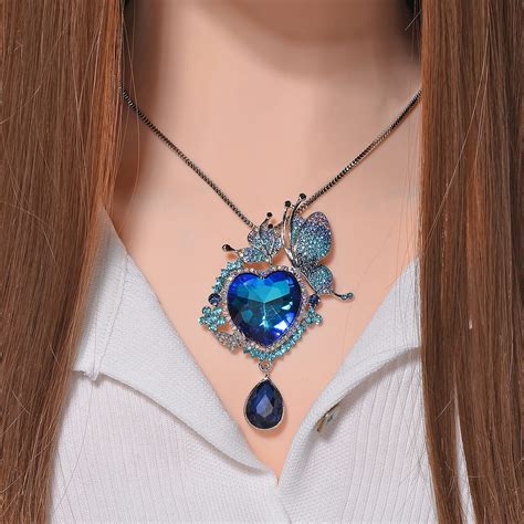 Blue Austrian Crystal Heart Necklace (Size - 29) - 7791816 - TJC