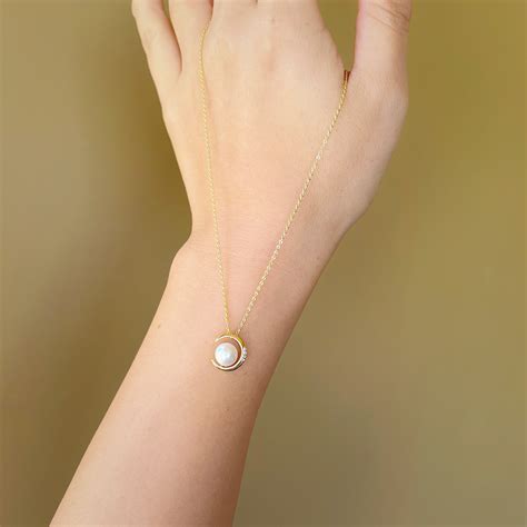 Single Freshwater Pearl Necklace 14K Gold Plated Zircon Moon - Etsy