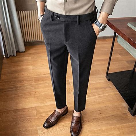 mens fashion streetwear dress pants straight chinos pocket warm pants