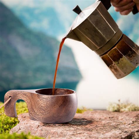 Fasiaou Kuksa Wooden Cups for Drinking, Viking Wooden Coffee Mug