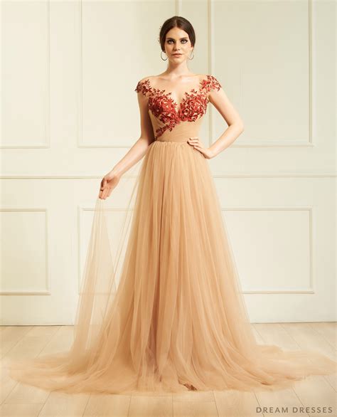 Nude Wedding Gown with Red Lace | Dream Dresses by P.M.N | Dream