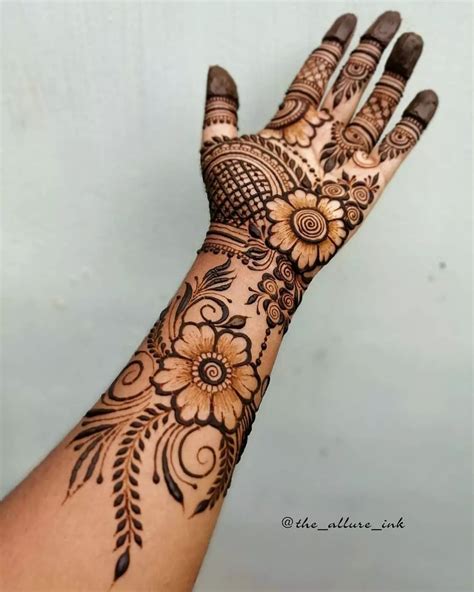professional indo arabic mehndi design front hand hibiscus flower