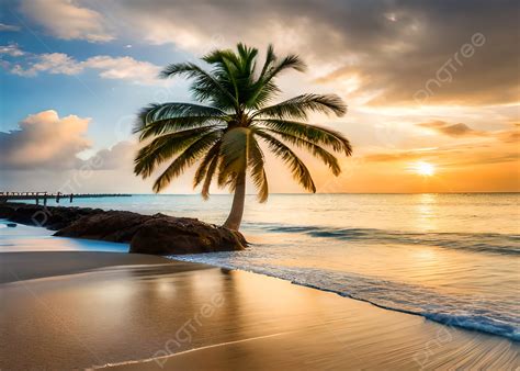 Beautiful Ocean Beach Sunset Palm Tree Nature Background Wallpaper ...