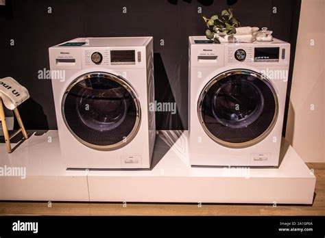 Berlin, Germany, Sep 2019 Hisense washing machine tumble dryer on ...