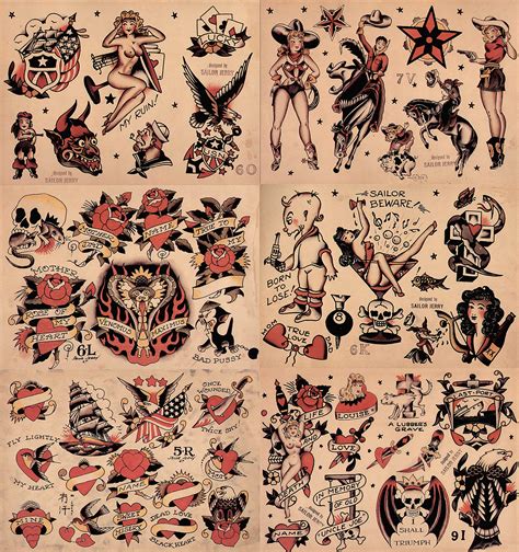 Buy Sailor Jerry Traditional Vintage Style Tattoo Flash 6 Sheets 11x14 ...