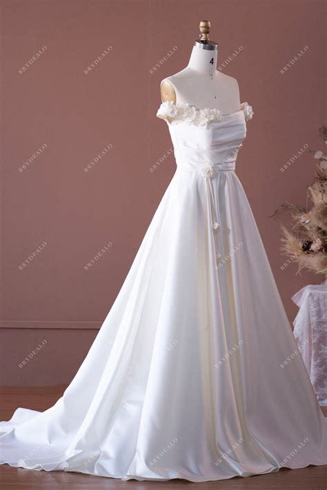 Timeless Satin Off-Shoulder Wedding Dress | Brydealo