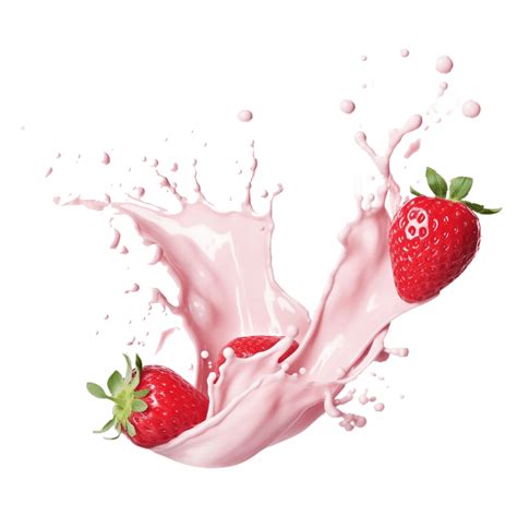 strawberry splash with milk or yogurt on transparent background