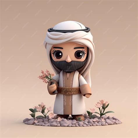 Premium AI Image | A Cute Saudi male wearing arab dress chibi and real