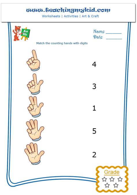 math activities for kindergarten - Counting Hands - Worksheet - 1