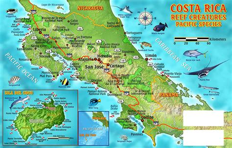 Large detailed dive map of Costa Rica | Costa Rica | North America