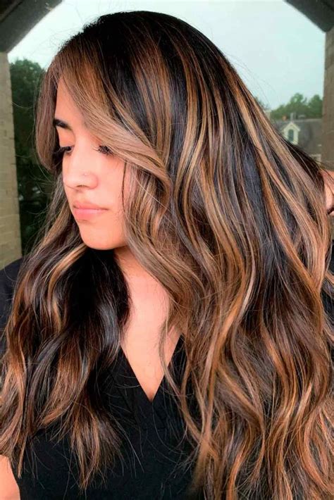 Dark Brown Hair With Caramel Highlights And Layered Cut