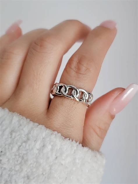 large chain ring sterling silver women ring simple chain ring thumb