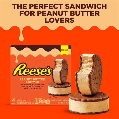 REESE'S Chocolate Peanut Butter Frozen Dairy Dessert Sandwiches, 4 oz