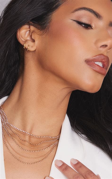 Gold Dainty Diamante Layered Necklace | PrettyLittleThing