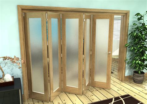 2953 x 2070 Oak Prefinished Internal Folding Door System with Frosted Glass