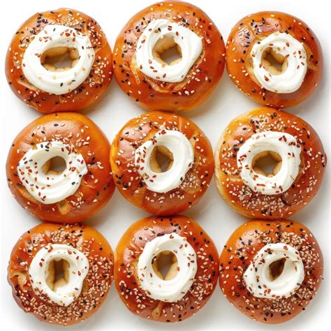 collection  glazed  peppered bagels  cream cheese toppings