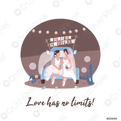 Just married lesbian couple in car social media post mockup - stock