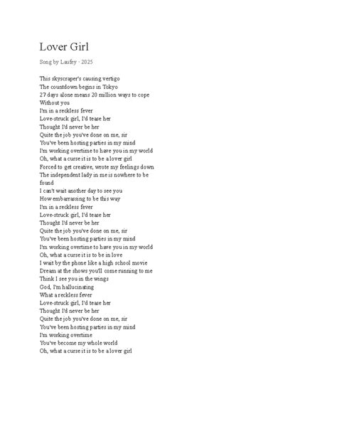 Lover Girl Lyrics Analysis - Laufey 2025 - Studocu