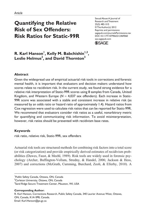 (PDF) Quantifying the Relative Risk of Sex Offenders: Risk Ratios for ...