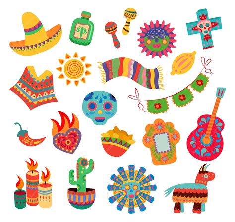Conjunto de elementos mexicanos coloridos objetos de signos