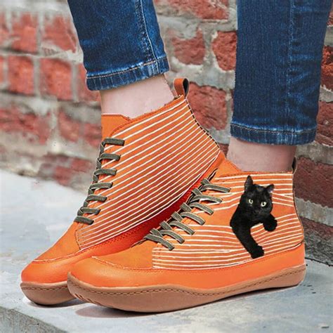 Women’s Cute Cat Print Ankle Boots – Reinsho