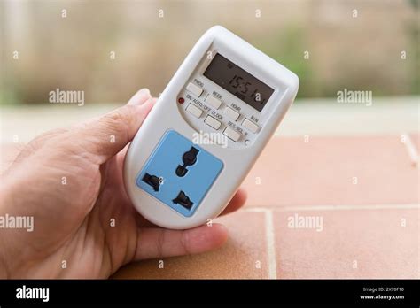 closeup  digital timer plug stock photo alamy