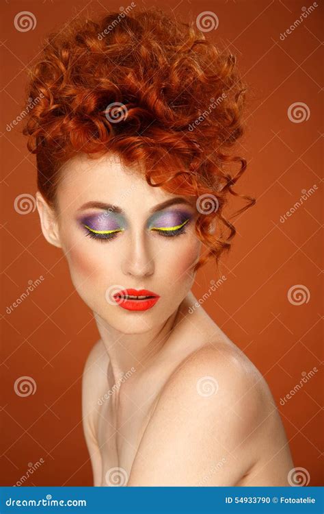Red-haired. Beautiful Girl with Bright Makeup Stock Photo - Image of ...