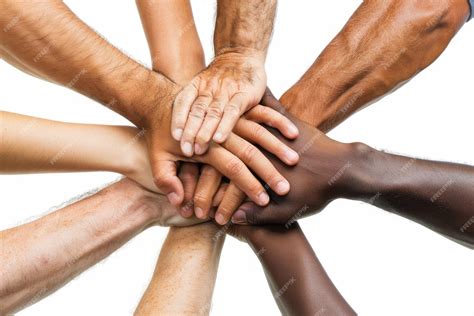Diverse Group Holding Hands in Unity on White Background | Premium AI