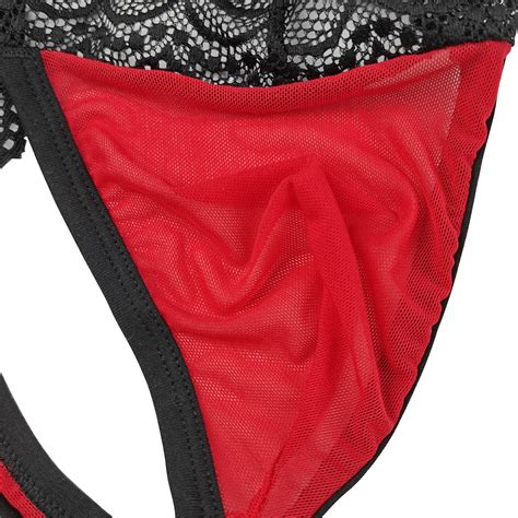 Men Sexy Thong G-string Sissy Lace Thong See-through Briefs T-back