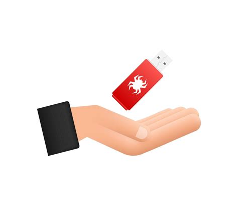Computer virus on usb flash card in hands. Virus protection. Vector