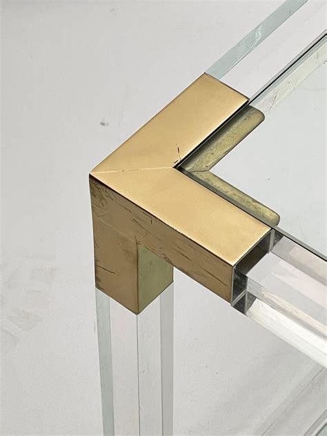 Hollywood Regency Lucite, Brass and Glass Italian Square Cocktail Table ... 