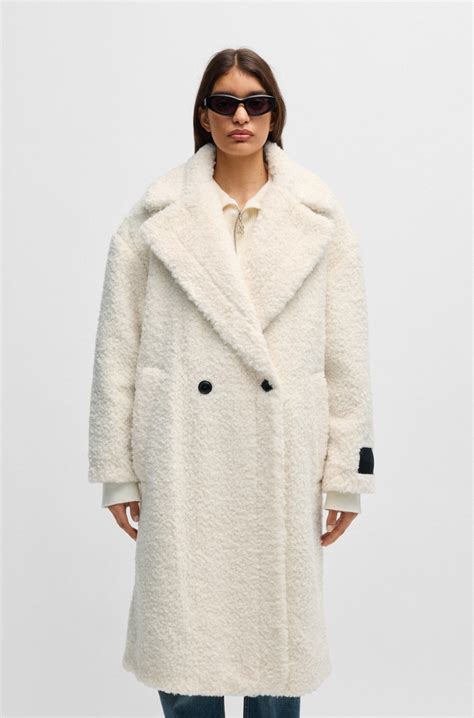HUGO - Double-breasted oversized-fit coat in faux fur - Natural