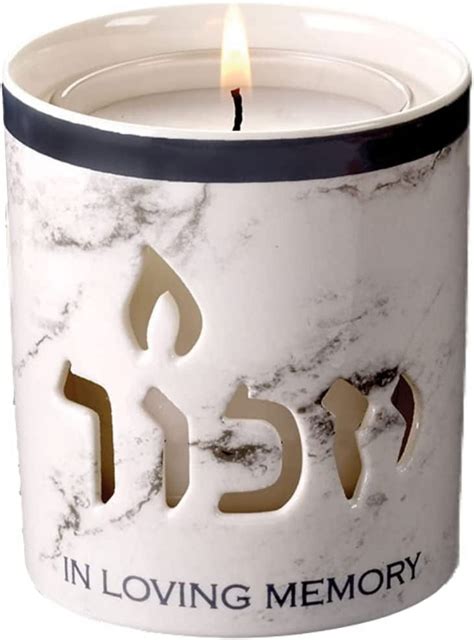 White Marble Ceramic Yizkor Memorial Cle Holder - 3” H - Yahrzeit