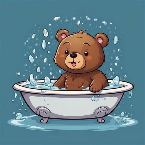 Cute Bear Bathing in Bathtub Cartoon Vector Illustration | Premium AI