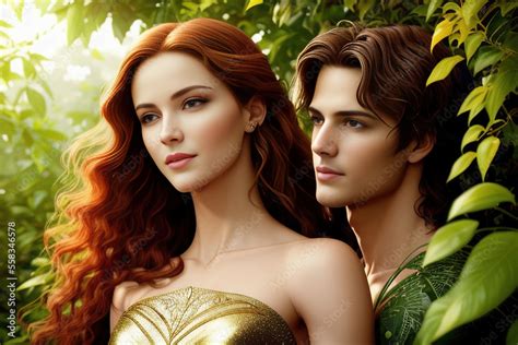 beautiful portrait  adam  eve    garden  eden