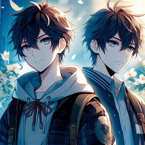 anime boy twins  brown hair lexica anime boy  red hair