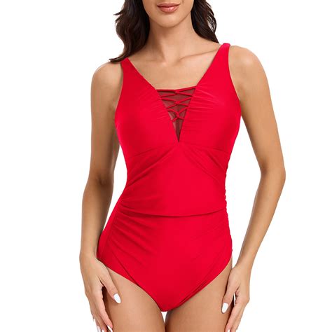 Ailaofu Women's Tummy Control Swimsuit Lace Up One Piece Bathing Suits