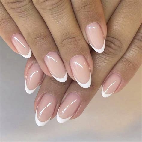 White French Tip Press on Nails Short Almond Nails False Nails Full