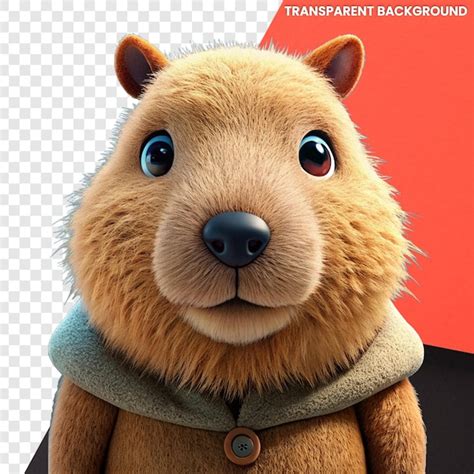 Karakter Lucu Capybara 3D Kartun yang Duduk dengan Riang | PSD AI Premium