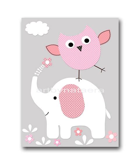 Elephant Giraffe Baby Girl Nursery art print Children Wall | Etsy