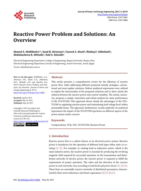 reactive power problem  solutions  overview