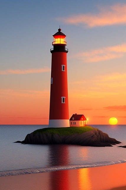 lighthouse beacon sunset royalty  stock illustration