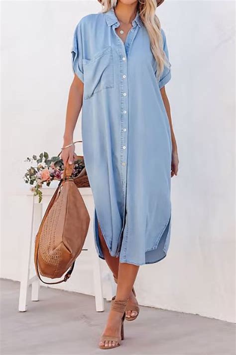 Denim Button Down Midi Dress – Fateful Grace Boutique