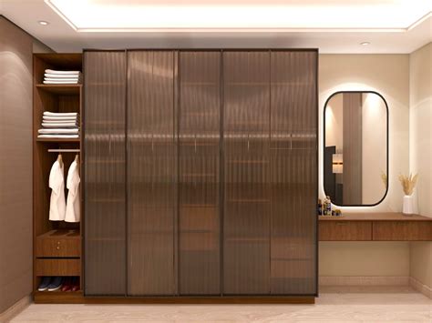 Fluted glass wardrobe with led mirror and dresser | Beautiful Homes