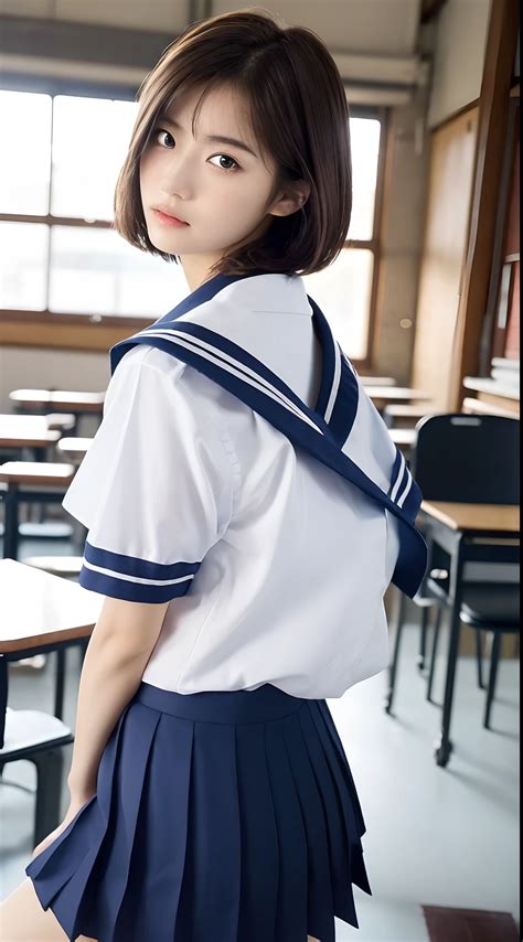 Arafed asian woman in a school uniform posing for a picture - SeaArt AI