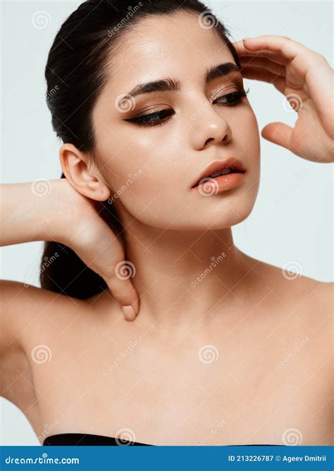 Clean Skin Cosmetology Makeup Woman Model Naked Shoulders Stock Image